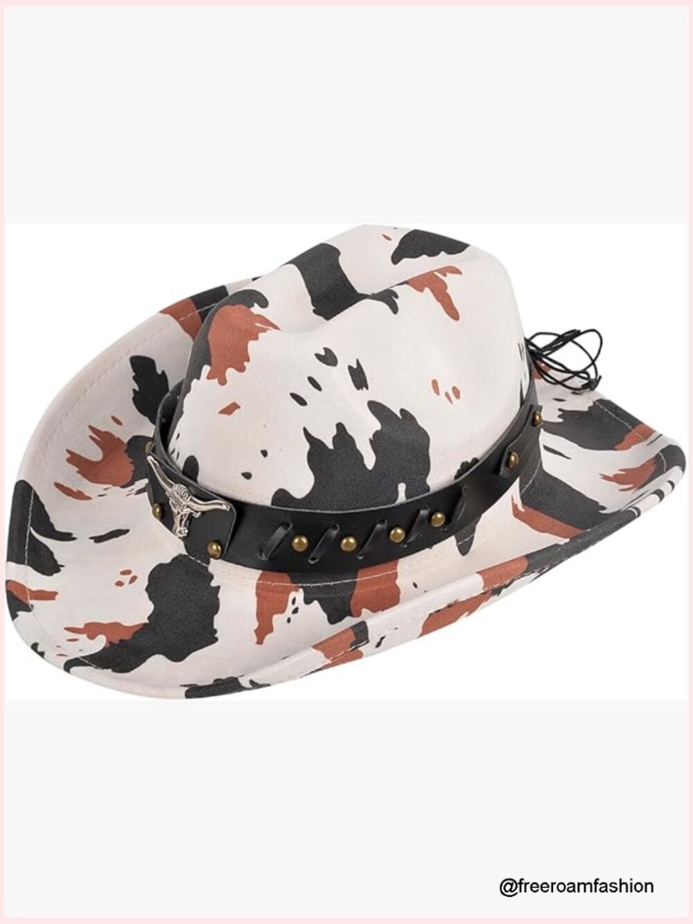 Cow Print Cowgirl Hat with Detachable Band, Unisex Cowboy Hat for Party